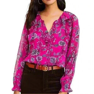LOFT Fuchsia Floral Long Sleeve Blouse